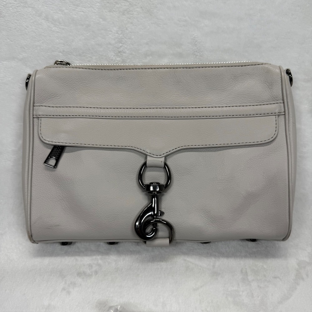 Rebecca Minkoff Crossbody Bag Leather Silver Hardware Pale Gray Small